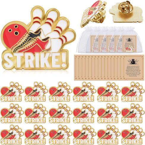 Misdary 24 Set Bowling Lapel Pins Gifts Include Bowling Pins Cards Organza Bags for Sports Lover Player Birthday Party Favors Game Awards for Backpack Purse Bag Jackets Backpacks Souvenirs Charms in Saudi Arabia