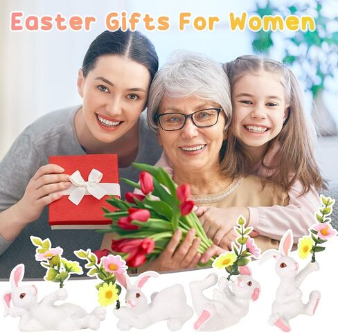 مجموعة من 4 ديكورات أرنب عيد الفصح، تماثيل صغيرة على شكل أرنب ربيعي على شكل زهرة، للمنزل والحفلات الداخلية والعطلات وديكور الصيف في المزرعة in Kuwait