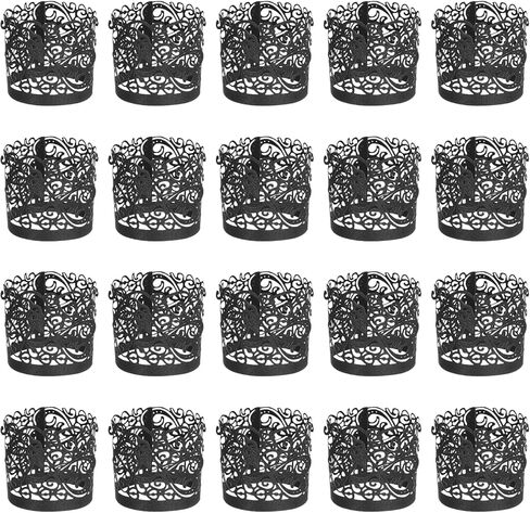 uxcell 50Pcs Candle Wraps, Laser Cut Votive Candles Holder Wraps for LED Tealight Candles, Tea Light Wrap Lampshade for Elegant Festival Birthday Wedding Party Decoration, Black in Saudi Arabia