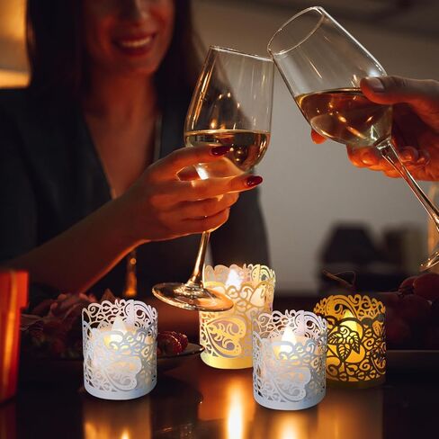 50 قطعة من أغلفة الشموع من uxcell، أغلفة حامل شموع نذرية مقطوعة بالليزر لشموع تيلايت LED، غطاء عاكس الضوء للالتفاف على ضوء الشاي لتزيين حفلات الزفاف وأعياد الميلاد الأنيقة، أسود in Kuwait