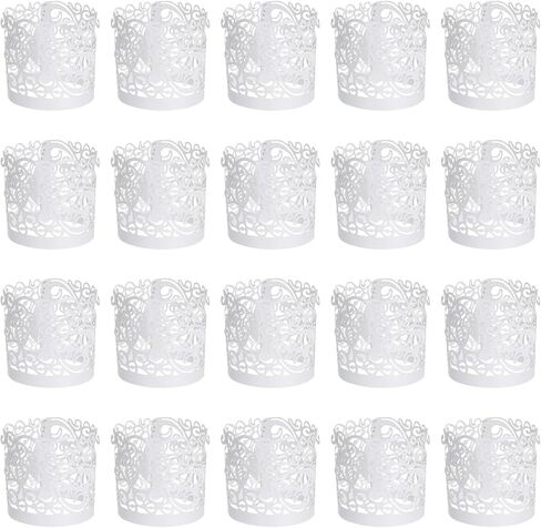 50 قطعة من أغلفة الشموع من uxcell، أغلفة حامل شموع نذرية مقطوعة بالليزر لشموع تيلايت LED، غطاء عاكس الضوء للالتفاف على ضوء الشاي لتزيين حفلات الزفاف وأعياد الميلاد الأنيقة، أسود in Kuwait