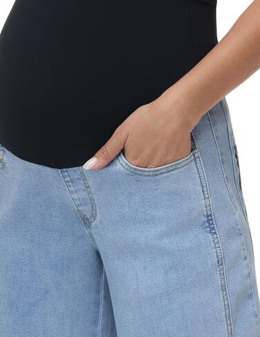 Maternity Barrel Jeans Wide Leg Denim Pants | Over Belly, Comfy Stretchy Fabric, Basic Pockets, Baggy Loose Jeans, Pregnancy Work Casual Pants, Maternity Clothes in Saudi Arabia