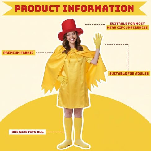 4 Pcs Funny Storybook Character Cosplay Costume for Adults Yellow Clothing Red Top Hat Yellow Socks and Cape for Reading Across America Day Storybook Themed Parties and Cosplay Events in Saudi Arabia