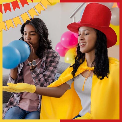 4 Pcs Funny Storybook Character Cosplay Costume for Adults Yellow Clothing Red Top Hat Yellow Socks and Cape for Reading Across America Day Storybook Themed Parties and Cosplay Events in Saudi Arabia