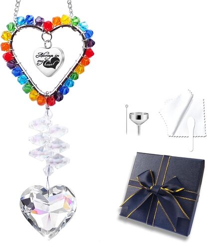 Memorial Mini Urn Suncatcher Keepsake, Sympathy Grief Gifts Miniature Cremation Ashes Jar Urn for Loss of Mother Dad Husband Pet, Sun Catcher Rainbow Bridge Always in My Heart Memory Ornament in Saudi Arabia