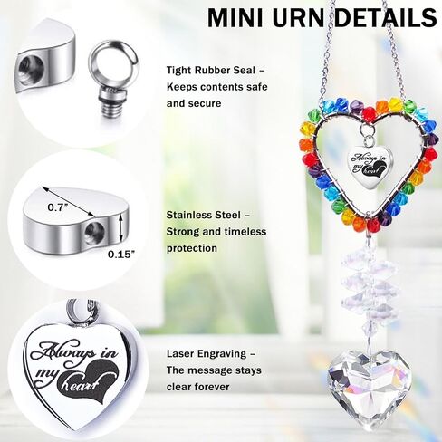 Memorial Mini Urn Suncatcher Keepsake, Sympathy Grief Gifts Miniature Cremation Ashes Jar Urn for Loss of Mother Dad Husband Pet, Sun Catcher Rainbow Bridge Always in My Heart Memory Ornament in Saudi Arabia
