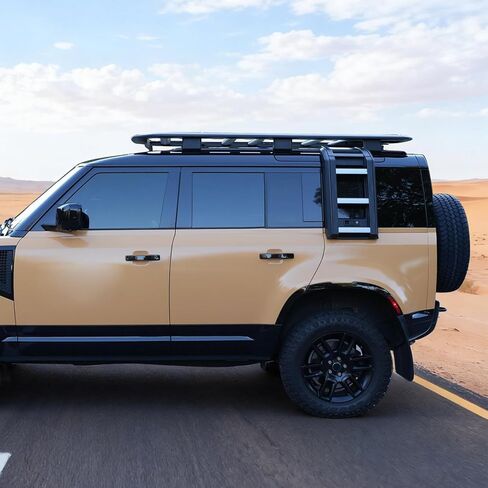 سلم نافذة جانبي قابل للطي وقابل للرفع من IKON MOTORSPORTS، متوافق مع 2020-2026 Land Rover Defender 90 110 130، ألومنيوم ABS أسود فضي ملحقات سلم رف الأمتعة لتسلق سقف الشاحنة in Saudi Arabia