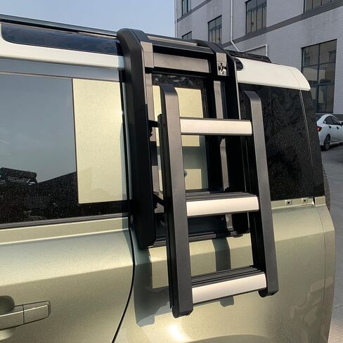 سلم نافذة جانبي قابل للطي وقابل للرفع من IKON MOTORSPORTS، متوافق مع 2020-2026 Land Rover Defender 90 110 130، ألومنيوم ABS أسود فضي ملحقات سلم رف الأمتعة لتسلق سقف الشاحنة in Saudi Arabia