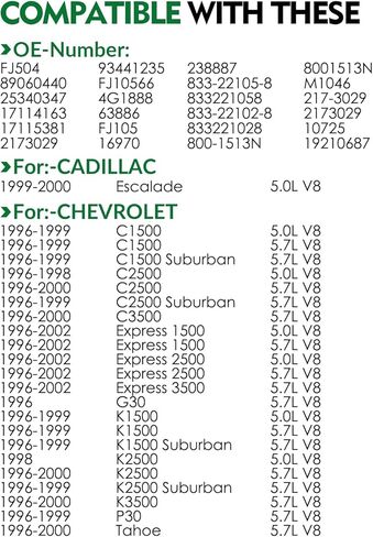FJ504 5.7L 5.0L حاقن الوقود العنكبوتي لـ: -Chevy for: -GMC C1500 C2500 Express 1500/2500 K1500 k2500 Savana1500/2500 Tahoe P30 Yukon for: -Cadillac Escalade 1996-2002 OE # 89060440 (عبوة واحدة) in Saudi Arabia