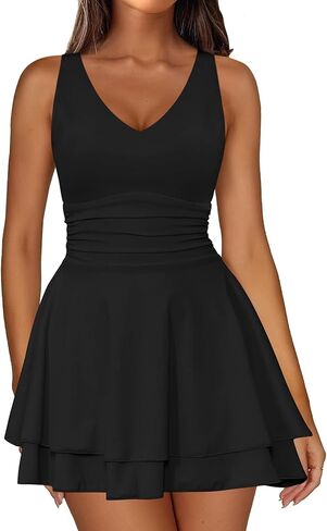 IWD Women's Sexy V Neck Sleeveless Corset Mini Dress Tiered Ruffle Hem A Line Short Party Club Dresses in Saudi Arabia