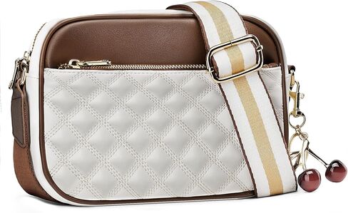 Quilted Crossbody Bags for Women PU Leather Crossbody Purses Small Shoulder Handbags with Guitar Wide Strap in Saudi Arabia