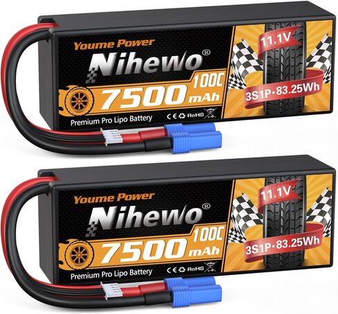 3S Lipo Battery 11.1V 6500mAh RC Battery 90C Hard Case with Tr Plug + EC5 Adapter Compatible with 1/8 1/10 RC Truck Car Vehicles Truggy Buggy Tank Boat Helicopter Airplane RC Model(2Packs) in Kuwait