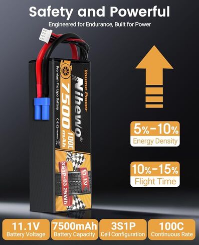 3S Lipo Battery 11.1V 6500mAh RC Battery 90C Hard Case with Tr Plug + EC5 Adapter Compatible with 1/8 1/10 RC Truck Car Vehicles Truggy Buggy Tank Boat Helicopter Airplane RC Model(2Packs) in Kuwait