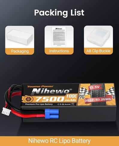 3S Lipo Battery 11.1V 6500mAh RC Battery 90C Hard Case with Tr Plug + EC5 Adapter Compatible with 1/8 1/10 RC Truck Car Vehicles Truggy Buggy Tank Boat Helicopter Airplane RC Model(2Packs) in Kuwait