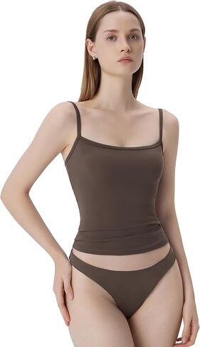 SUUKSESS Women Built in Bra Tank Tops Double Line Going Out Basic Square Neck Camisole Top in Saudi Arabia