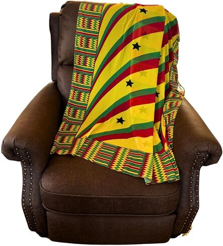 Ghana Flag Decorative Scarf, 3.5 x 5.5 Feet, Yellow Red Green with Black Stars in Saudi Arabia
