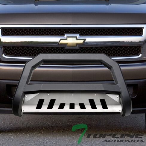 7422445128119 متوافق مع 2007 2008-2010 Chevy Silverado/GMC Sierra 2500 3500 HD Matte Black AVT Style Bull Bar Guard مع لوحة انزلاقية مقاومة للصدأ in Saudi Arabia