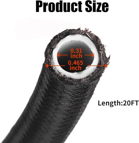 AN6 PTFE خط الوقود الفولاذ المقاوم للصدأ النايلون مضفر خرطوم تفلون ل E85 زيت الغاز الديزل 5/16 ID بوصة 20FT أسود in Kuwait