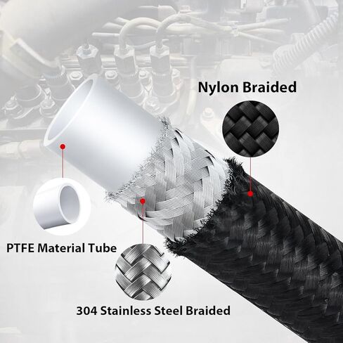 AN6 PTFE خط الوقود الفولاذ المقاوم للصدأ النايلون مضفر خرطوم تفلون ل E85 زيت الغاز الديزل 5/16 ID بوصة 20FT أسود in Kuwait