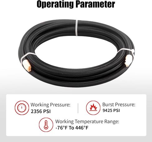 AN6 PTFE خط الوقود الفولاذ المقاوم للصدأ النايلون مضفر خرطوم تفلون ل E85 زيت الغاز الديزل 5/16 ID بوصة 20FT أسود in Kuwait