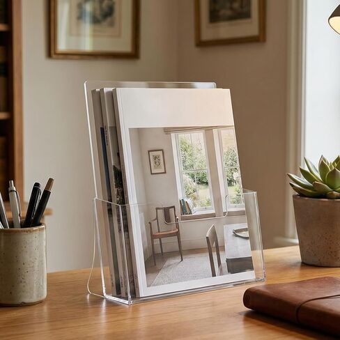 حامل كتيبات أكريليك مقاس 8.5 × 11 بوصة، عبوتان من حامل النشرات البلاستيكية الشفافة، حامل سطح مكتب أكريليك للنشرات والأدب والكتيبات والمجلات وحوامل عرض المواد in Kuwait