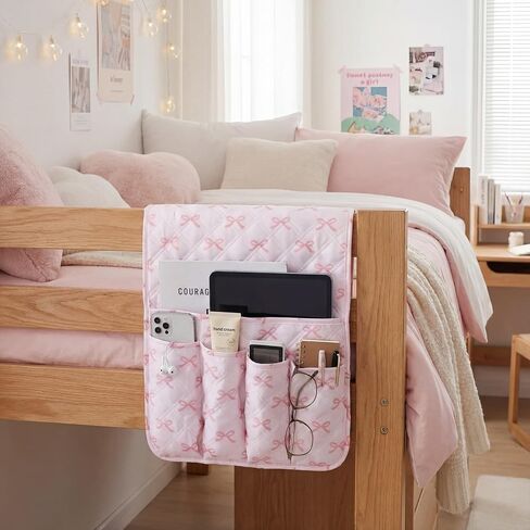 Pink Bow Sofa Armrest Organizer Coquette Non-slip Remote Control Holder Couch Caddy Washable 5 Pockets Sofa Armrest for Recliner Arm Chair Magazine Phone 35" X13" Pink Home Decor in Saudi Arabia