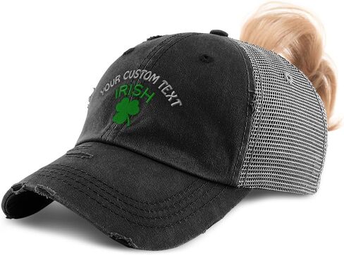 Womens Ponytail Cap Irish Shamrock St Patrick's Irish Distressed Trucker Hats Cotton in Saudi Arabia