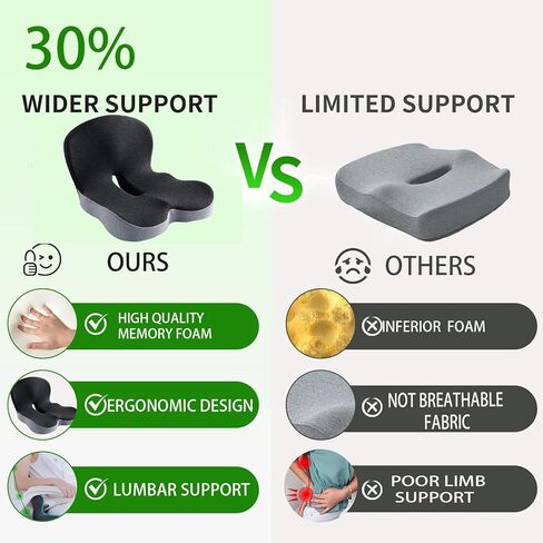 وسادة مقعد مدمجة من إسفنج الذاكرة على شكل حرف L لكرسي المكتب والشاحنة والسيارة، وسادة مقعد مريحة للسائق للظهر وأسفل الظهر ودعم عظم الذنب لسائق الشاحنة والقيادة الطويلة (أسود ورمادي) in Kuwait