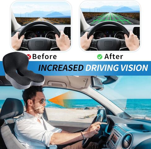 وسادة مقعد مدمجة من إسفنج الذاكرة على شكل حرف L لكرسي المكتب والشاحنة والسيارة، وسادة مقعد مريحة للسائق للظهر وأسفل الظهر ودعم عظم الذنب لسائق الشاحنة والقيادة الطويلة (أسود ورمادي) in Kuwait