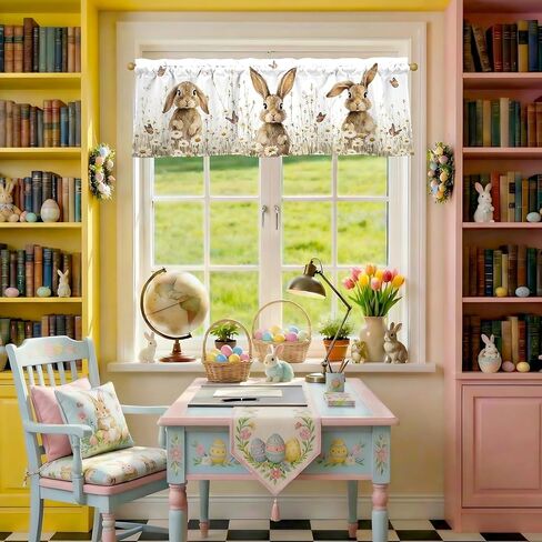 Easter Bunny Valances for Windows 54x18 Inch Rabbit Daisy Butterfly Flowers Spring Curtain Valance for Kitchen Bathroom Bedroom Living Room Decor in Kuwait