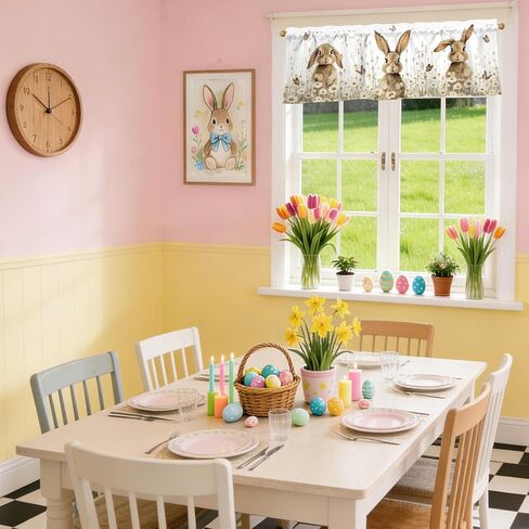 Easter Bunny Valances for Windows 54x18 Inch Rabbit Daisy Butterfly Flowers Spring Curtain Valance for Kitchen Bathroom Bedroom Living Room Decor in Kuwait