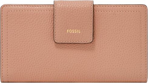 محفظة نسائية من Fossil Logan Leather RFID Blocking Tab Clutch، وردي هادئ in Saudi Arabia