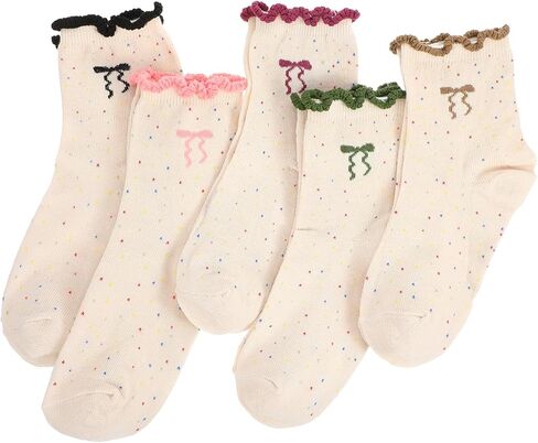 5 أزواج من الجوارب المكشكشة للكاحل للفتيات والمراهقات - زخرفة من القطن الناعم مع أقواس | جوارب لطيفة مكشكشة للمدرسة، كاجوال، هدايا | مسامي وقابل للتمدد مناسب للأعمار من 10 إلى 18 عامًا in Kuwait