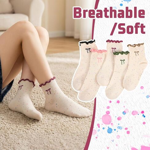 5 أزواج من الجوارب المكشكشة للكاحل للفتيات والمراهقات - زخرفة من القطن الناعم مع أقواس | جوارب لطيفة مكشكشة للمدرسة، كاجوال، هدايا | مسامي وقابل للتمدد مناسب للأعمار من 10 إلى 18 عامًا in Kuwait