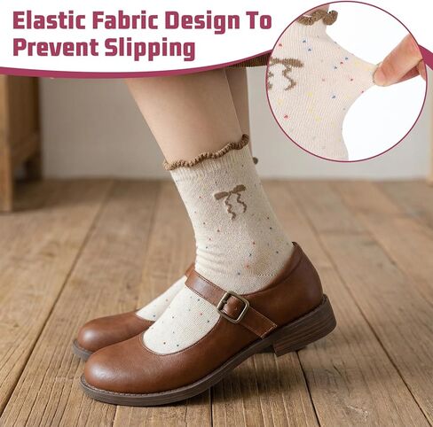 5 أزواج من الجوارب المكشكشة للكاحل للفتيات والمراهقات - زخرفة من القطن الناعم مع أقواس | جوارب لطيفة مكشكشة للمدرسة، كاجوال، هدايا | مسامي وقابل للتمدد مناسب للأعمار من 10 إلى 18 عامًا in Kuwait