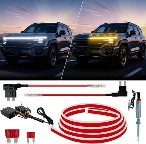 شريط إضاءة LED للمسح الديناميكي المتسلسل للسيارات، لون أبيض مزدوج DRL مع إشارة انعطاف كهرماني، ضوء LED خارجي مرن قابل للقطع IP68 مقاوم للماء، للشاحنات وسيارات الدفع الرباعي والشاحنات، 79 بوصة 12 فولت، مجموعة واحدة in Kuwait