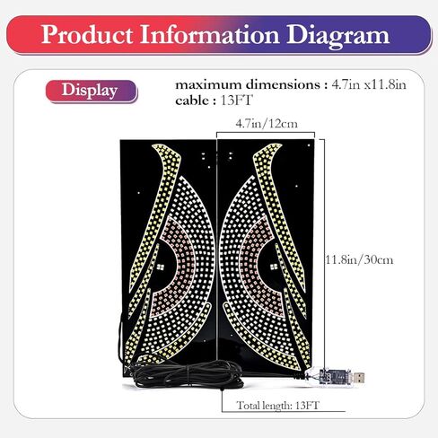 ضوء عيون الشيطان للسيارات، عين LED للسيارة، شاشة LED مرنة للسيارة مقاس 4.7 بوصة × 11.8 بوصة، عيون الزجاج الأمامي المتحركة، أضواء عين كبيرة ديناميكية مخصصة للزجاج الأمامي للسيارة in Kuwait