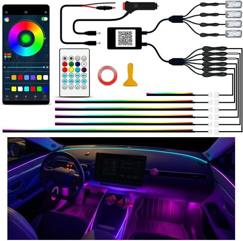 Ambient Lighting Car Led Lights Interior Kit,2PCS 43.3 inches Dream Color Acrylic Led Strips Lights for Car Interior Dashboard,12V Fiber Optic Music Sync Neon Ambiance Lighting with Wireless APP in Saudi Arabia