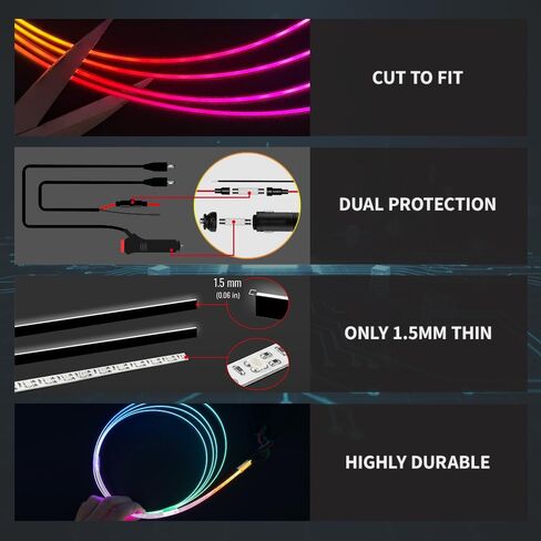 Ambient Lighting Car Led Lights Interior Kit,2PCS 43.3 inches Dream Color Acrylic Led Strips Lights for Car Interior Dashboard,12V Fiber Optic Music Sync Neon Ambiance Lighting with Wireless APP in Saudi Arabia