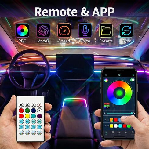 Ambient Lighting Car Led Lights Interior Kit,2PCS 43.3 inches Dream Color Acrylic Led Strips Lights for Car Interior Dashboard,12V Fiber Optic Music Sync Neon Ambiance Lighting with Wireless APP in Saudi Arabia
