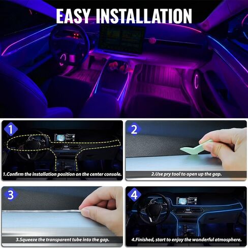 Ambient Lighting Car Led Lights Interior Kit,2PCS 43.3 inches Dream Color Acrylic Led Strips Lights for Car Interior Dashboard,12V Fiber Optic Music Sync Neon Ambiance Lighting with Wireless APP in Saudi Arabia