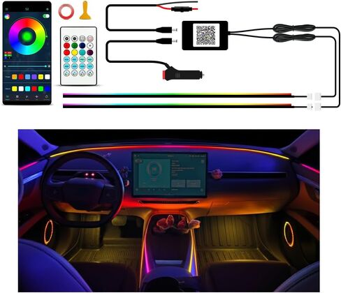 Ambient Lighting Car Led Lights Interior Kit,2PCS 43.3 inches Dream Color Acrylic Led Strips Lights for Car Interior Dashboard,12V Fiber Optic Music Sync Neon Ambiance Lighting with Wireless APP in Saudi Arabia