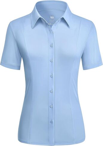 Button Down Shirts for Women Stretch Short Sleeve Dress Shirts for Women Collared Wrinkle Free Basic Business Top Work Blouse in Saudi Arabia