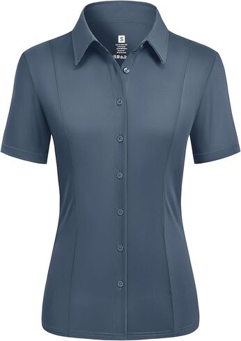 Button Down Shirts for Women Stretch Short Sleeve Dress Shirts for Women Collared Wrinkle Free Basic Business Top Work Blouse in Saudi Arabia