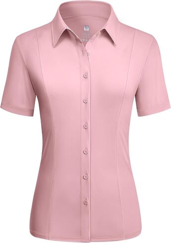 Button Down Shirts for Women Stretch Short Sleeve Dress Shirts for Women Collared Wrinkle Free Basic Business Top Work Blouse in Saudi Arabia
