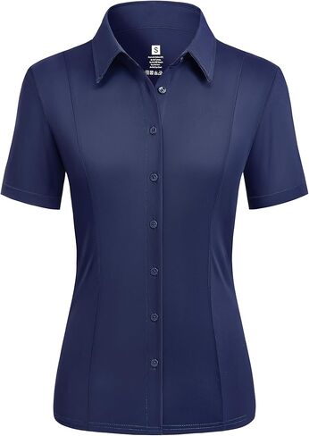 Button Down Shirts for Women Stretch Short Sleeve Dress Shirts for Women Collared Wrinkle Free Basic Business Top Work Blouse in Saudi Arabia