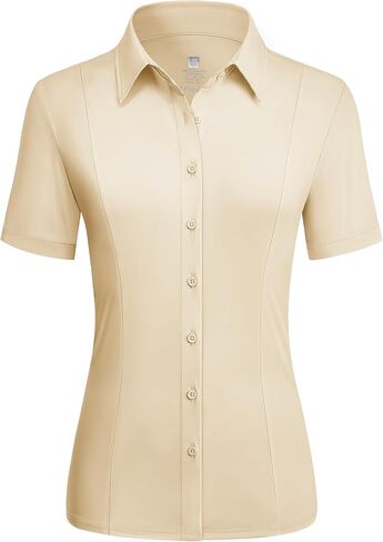 Button Down Shirts for Women Stretch Short Sleeve Dress Shirts for Women Collared Wrinkle Free Basic Business Top Work Blouse in Saudi Arabia