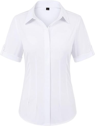 siliteelon Button Down Shirts for Women: Slim Fit Short Sleeve Button Up Dress Shirt Formal Work Blouses in Saudi Arabia