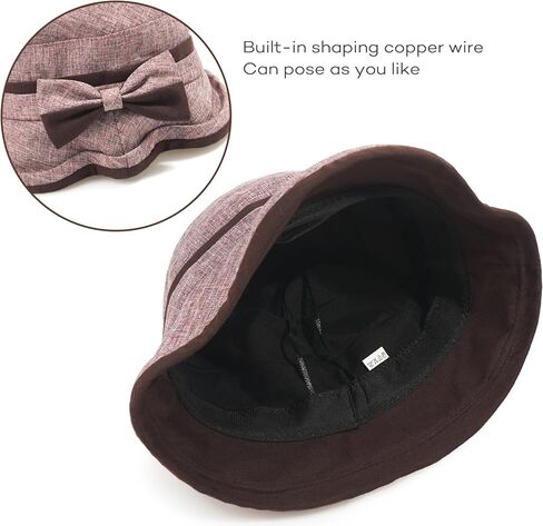 قبعة Initlove النسائية ذات الطراز الكلاسيكي من فيدورا ذات حافة ملفوفة مع عقدة على شكل فيونكة in Kuwait