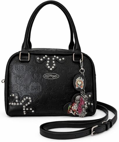 ED HARDY Women’s Embossed Skull Satchel Handbag with Top Handles & Detachable Crossbody Strap – Vegan Leather in Saudi Arabia